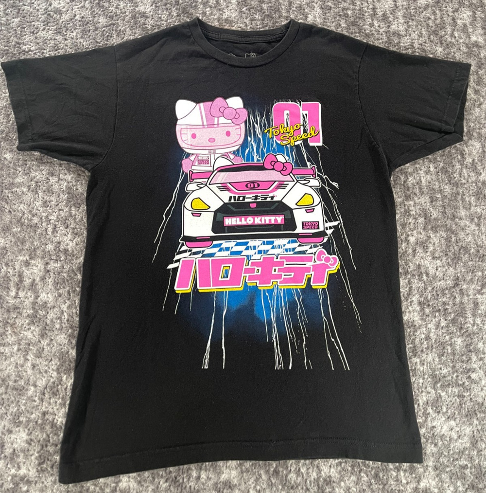 Hello Kitty by Sanrio Tokyo Speed Black Graphic Tee Cars Crew Neck Men’s M